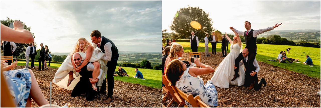 Documentary wedding photos from a fun festival wedding in Somerset