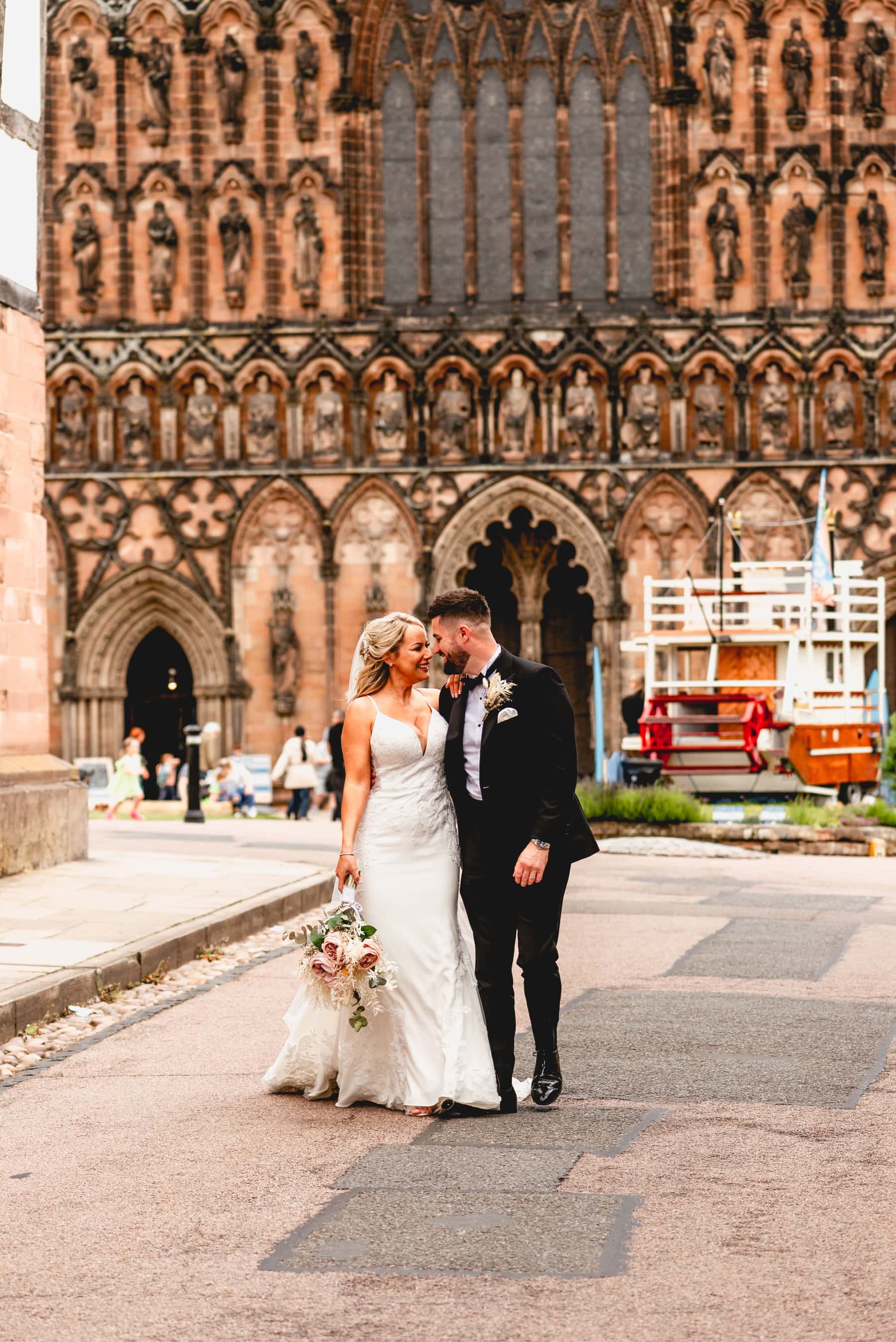Lichfield Cathedral backdrop during a couples wedding portraits