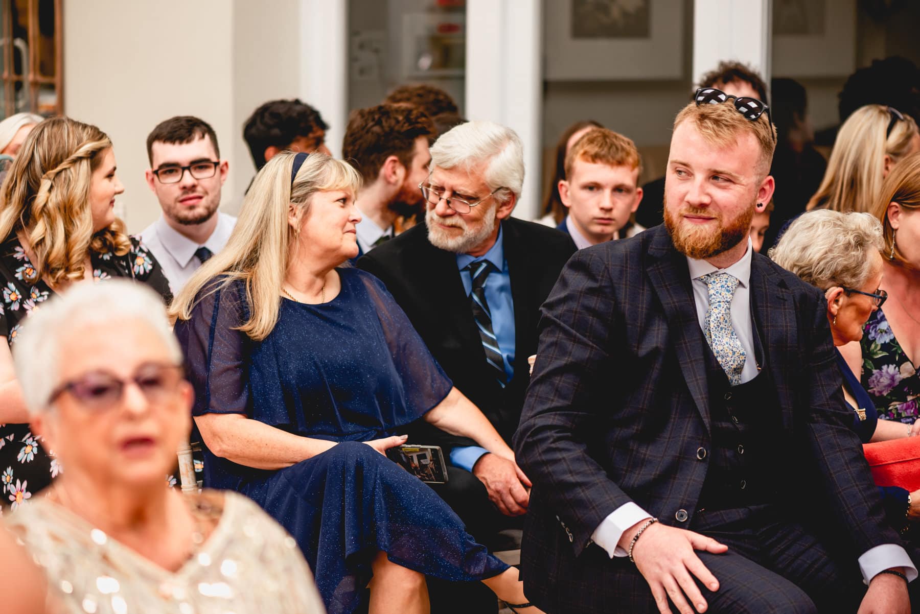 Guests chat at a wedding