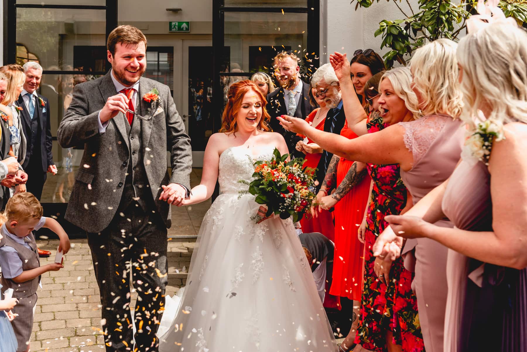 Confetti exit for bride and groom at Fazeley