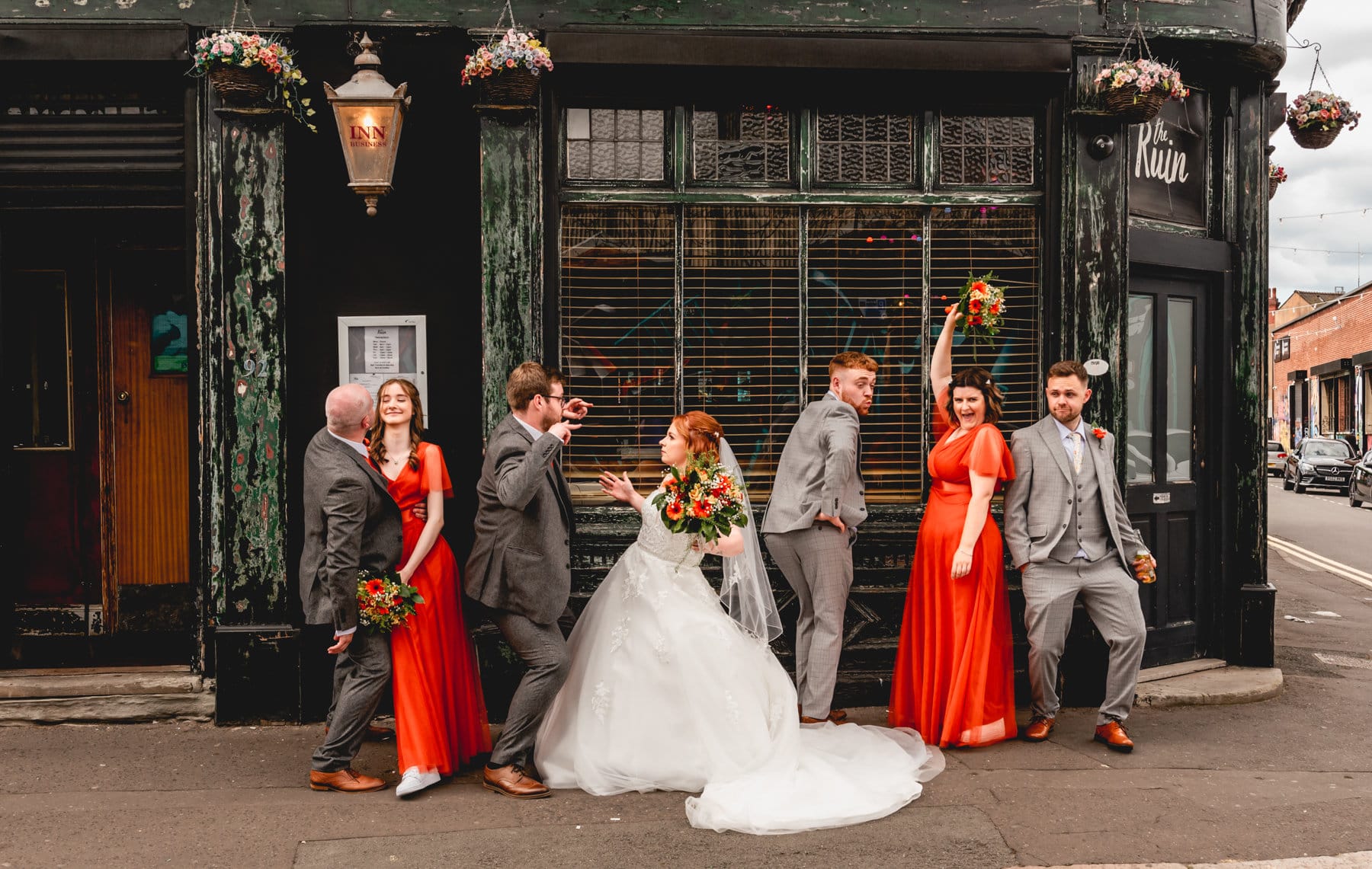 The Ruin pub in Digbeth serves as backdrop to bridal party portrait 