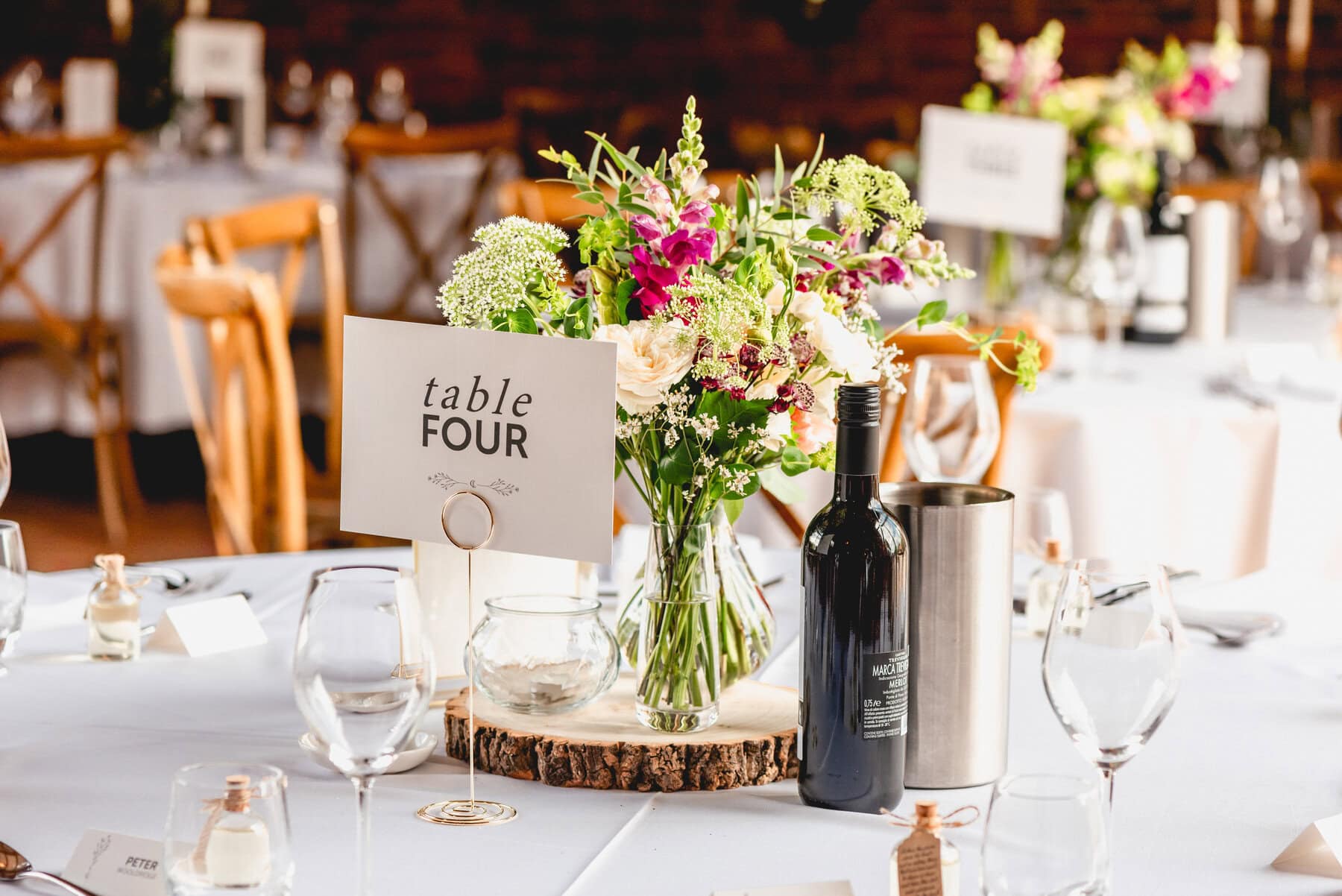 Table details at a wedding at Swallows Nest Barn