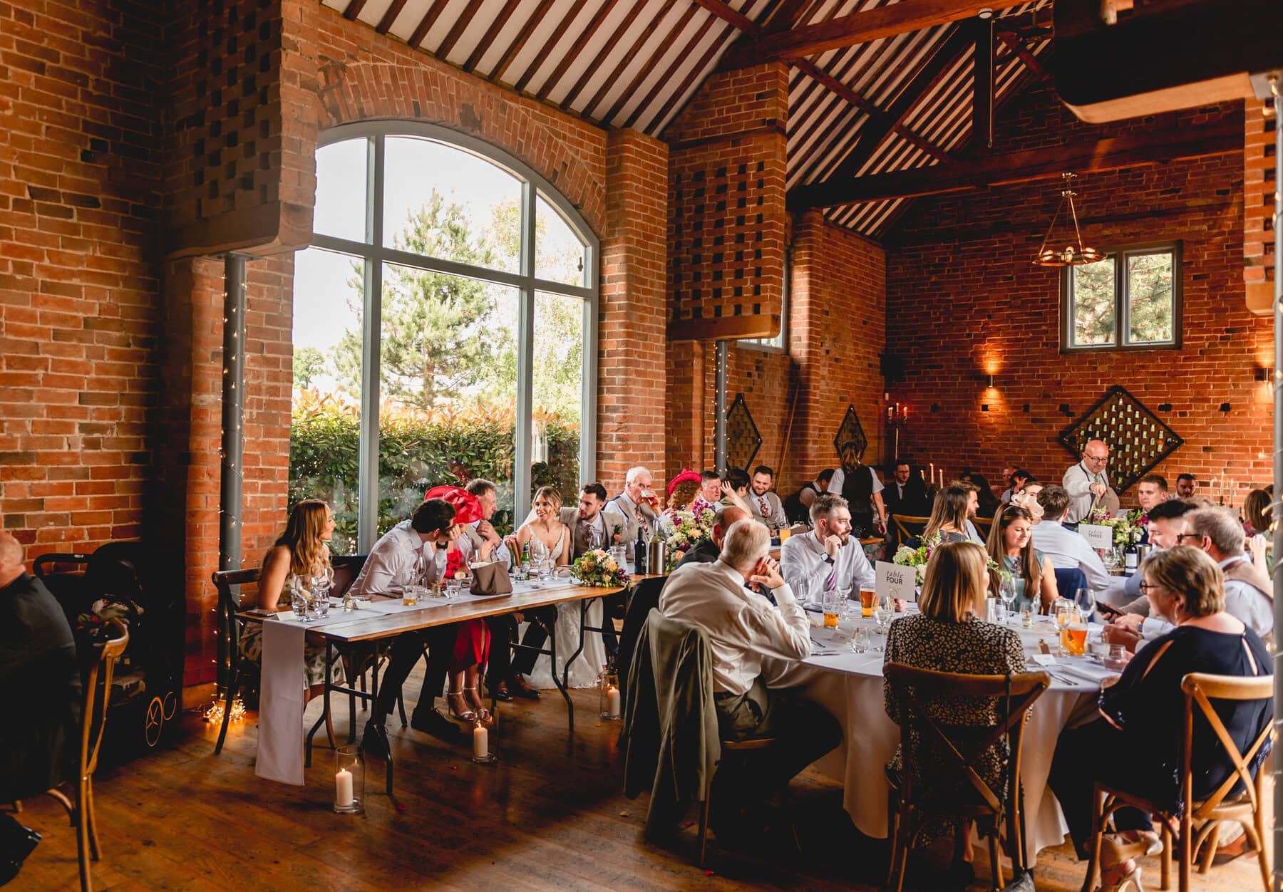 View of the wedding breakfast room at Swallows Nest Barn
