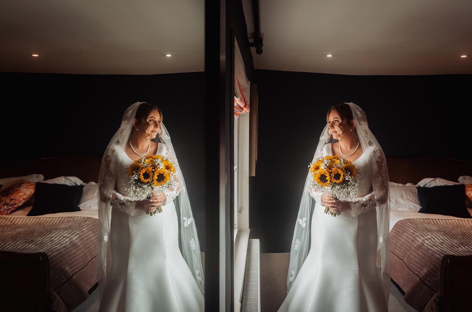 Reflection photo of bride at St Johns House in Lichfield during bridal preparation, 2025 - The Weird and Wonderful Year of Weddings